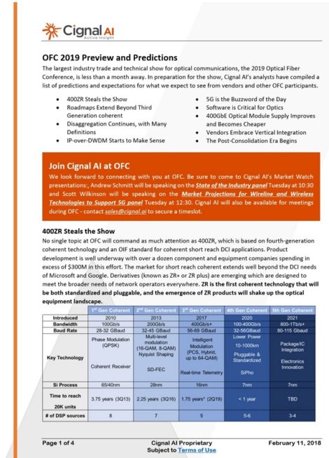OFC 2019 Preview and Predictions - Cignal AI